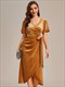 elegant Velvet Tea-Length Wedding Guest Dress