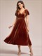Elegant Velvet V-Neck Tea Length Dresses