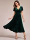 Elegant Velvet V-Neck Tea Length Dresses
