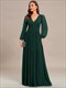 Maxi-Chiffon-Abendkleid mit V-Ausschnitt und langen Ärmeln