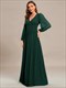 Maxi-Chiffon-Abendkleid mit V-Ausschnitt und langen Ärmeln
