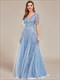 Atemberaubendes Pailletten-Abendkleid mit tiefem V-Ausschnitt und kurzen Ärmeln