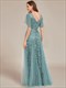 Atemberaubendes Pailletten-Abendkleid mit tiefem V-Ausschnitt und kurzen Ärmeln