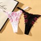 Black Perspective Thong Embroidered Breathable Damen Panties